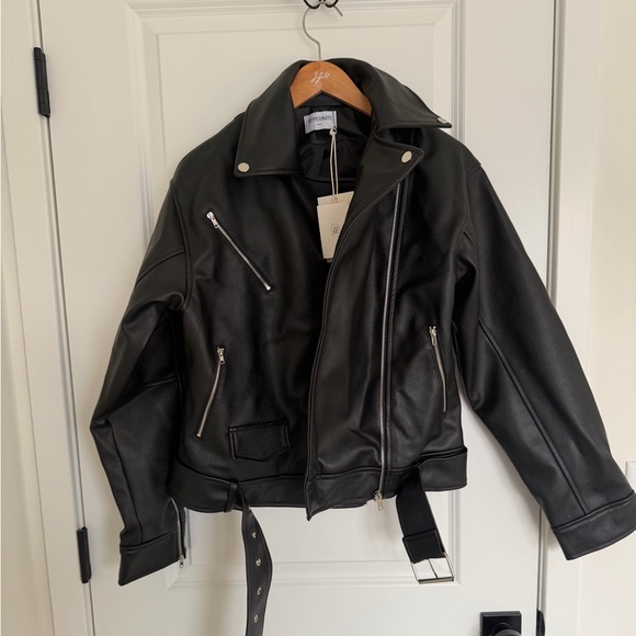 NWT Peppermayo Black Leather Biker Jacket Oversized - Picture 4 of 7